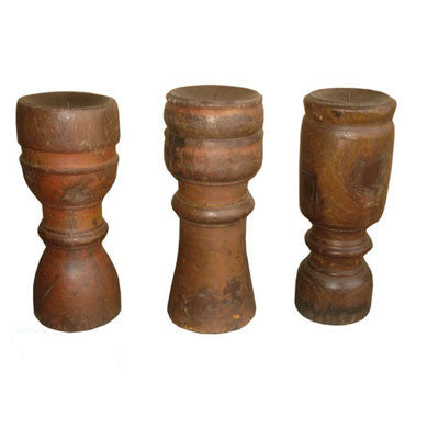 Solid wood hand crafted candle holders made from salvaged pieces of furniture in different shapes , sizes & colors.