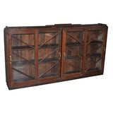 Vintage solid teak wood upper or wall cabinet or a narrow book shelf with sliding doors.