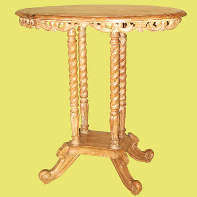 Oval shaped solid teak wood intricately hand carved end table.