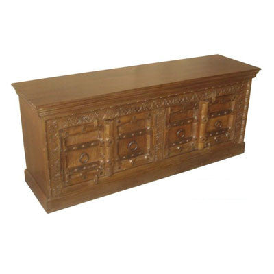 Solid wood TV stand or a cabinet with beautifully hand carved  doors and front.