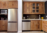 Inde-Art reclaimed wood custom built kitchen cabinets and cabinet door and drawer fronts.