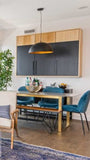 ​This is a perfect example of combining warm & rustic natural wood with slick  black  contemporary design. A beautiful mixture of  different textures i.e. two tone solid wood inset doors  & modern metal handles. The cabinet has the 3 adjustable shelves.