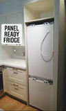 A stunning transformation of downtown townhouse kitchen. Custom paneling a fridge to hide it and get a built-in is look is a great way go to for a small open concept condo kitchen.