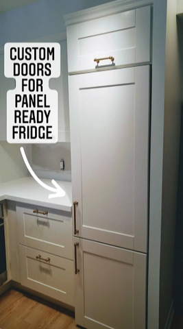 A stunning transformation of downtown townhouse kitchen. Custom paneling a fridge to hide it and get a built-in is look is a great way go to for a small open concept condo kitchen.