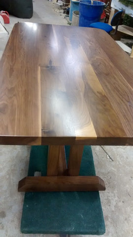 A stunning custom build solid walnut (6ft x 3ft) dining table with 2" thick top and rounded edges