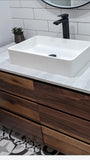 48" vanity cabinet is built from beautiful solid walnut wood , with exceptional grain pattern throughout.  Transforming the bathroom into an organic and contemporary space.    The vanity is made up of 6 soft close drawers with integrated lip handle - providing ample of storage space.  A perfect combination of functionality and style!