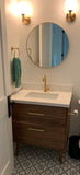 Custom build  MCM inspired 30" solid walnut wood vanity​ cabinet​, featuring a ​soft closing drawer ​and​ solid wood tapered legs. ​ ​With sturdy gold handles adding timeless touch to cabinetry  An elegant addition to any bath space, unique and beautiful texture​d walnut wood makes ​​bathroom classic,​ ​luxurious​ and stunning.  -Custom build  -Built from solid walnut wood  -Tapered legs  -Soft closing drawers ​  - 30" x 22 " x 33" (ht)